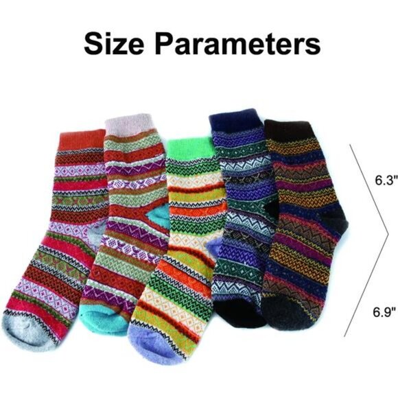 Wool Socks for Women, 5 Pairs Winter Warm Thick Crew Knit Socks Vintage Cozy - Picture 2 of 7